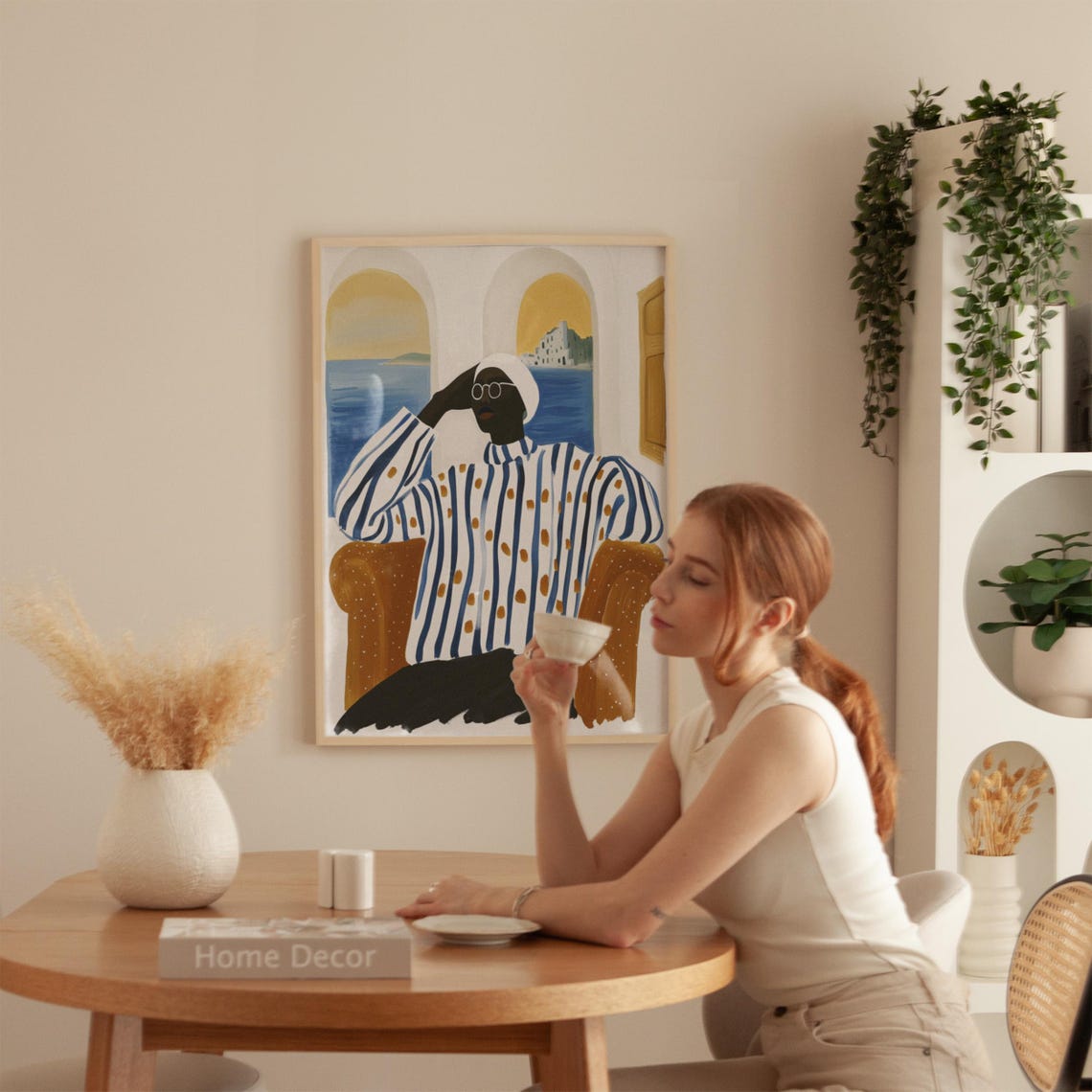 Stylish Figure Lounging by a Mediterranean Terrace Archway Poster - Image 5
