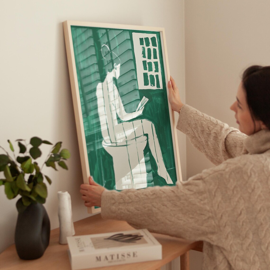 Minimalist Line Art Woman Reading On Toilet, Bathroom - Image 6