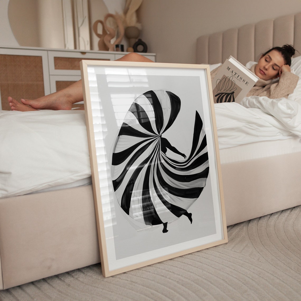 Swirling Skirt Dancer Black And White Motion Abstract Art Poster - Image 2