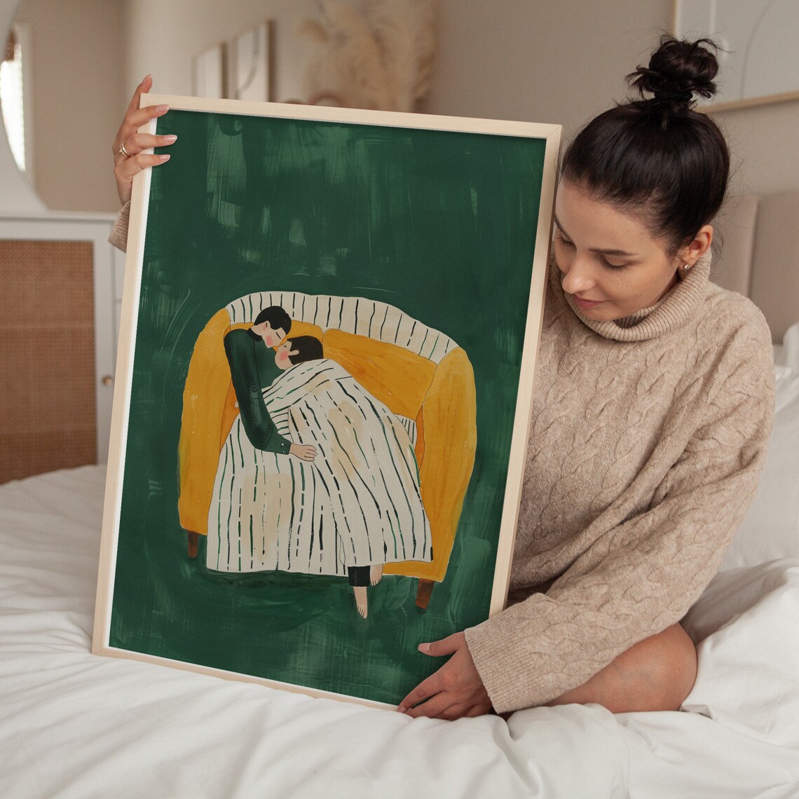 Abstract People Minimalist Art Print, Emerald Green Stripe