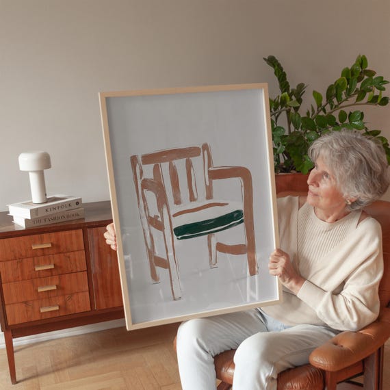 Modern Abstract Chair Art Print Minimalist Furniture Illustration Neutral And Green Home Decor Contemporary Interior Design