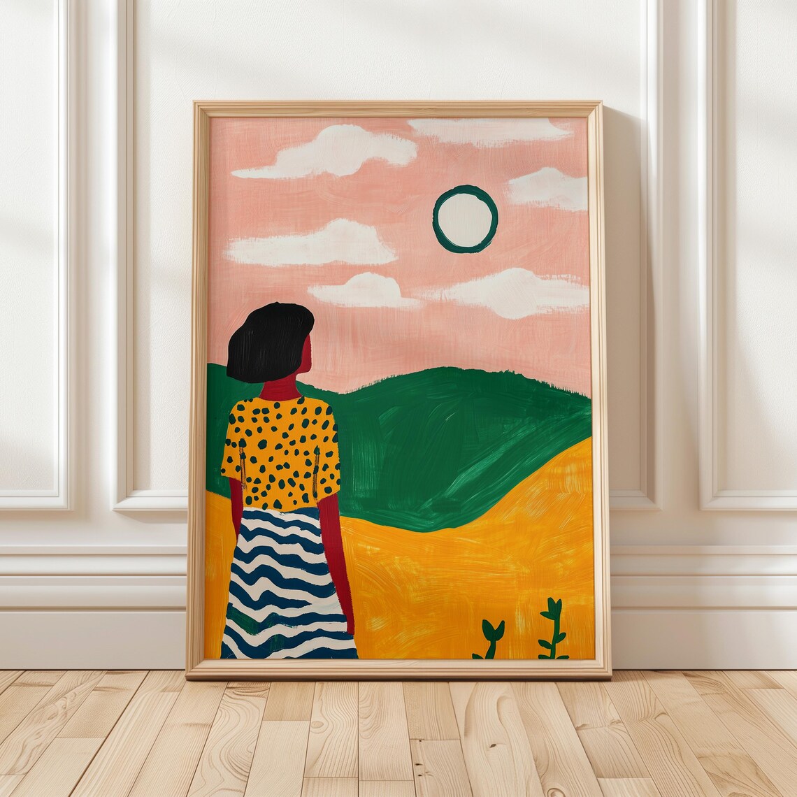 Colorful Sunset Landscape Art Print, Modern Abstract Woman