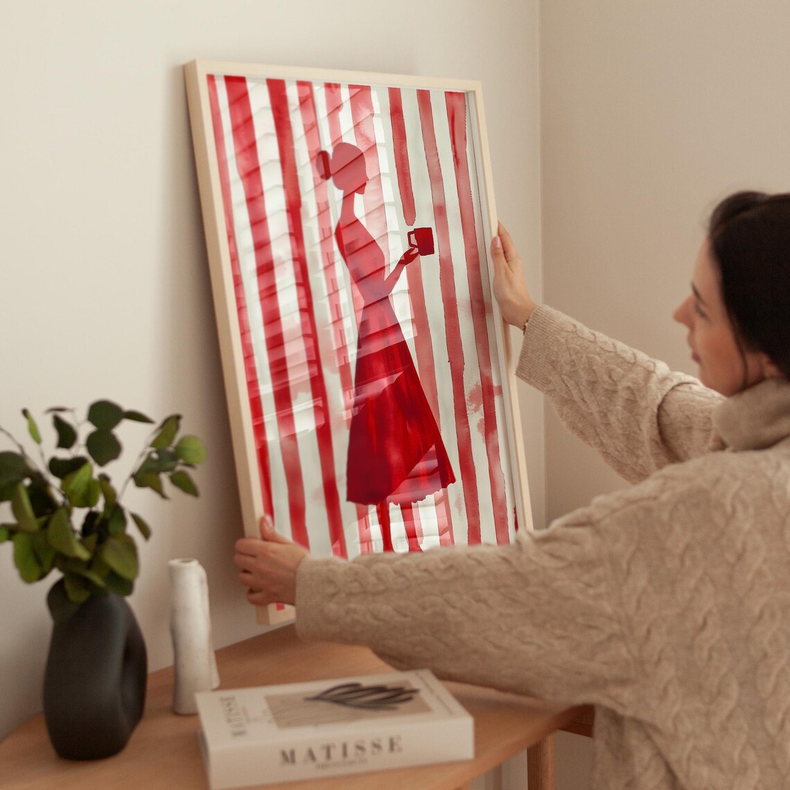 Red Silhouette Woman With Coffee, Minimalist Poster - Image 3