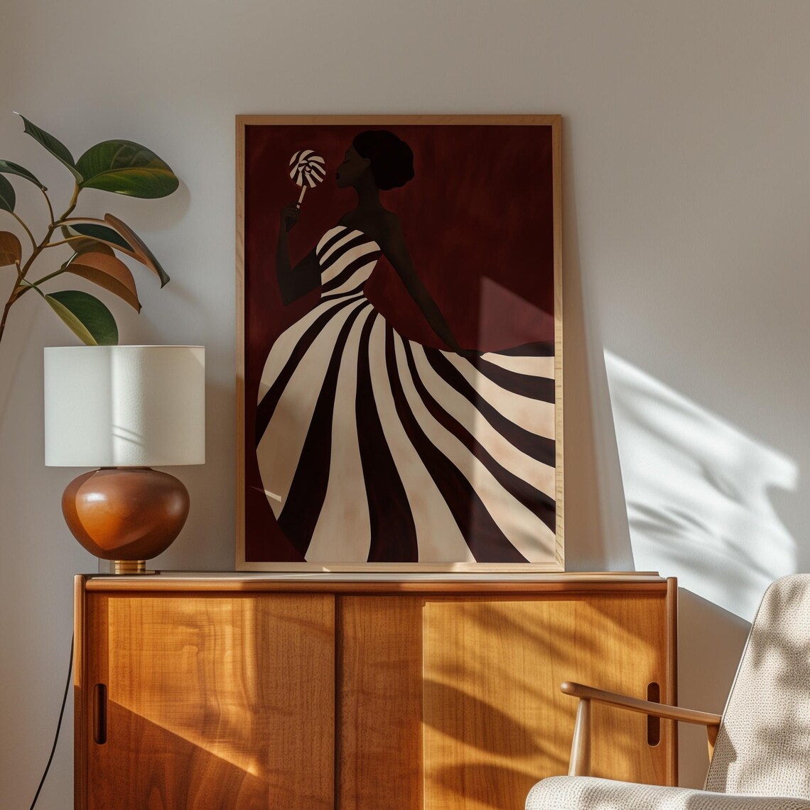 Striped Dress Woman With Lollipop, Minimalist Fashion Art Print - Image 3