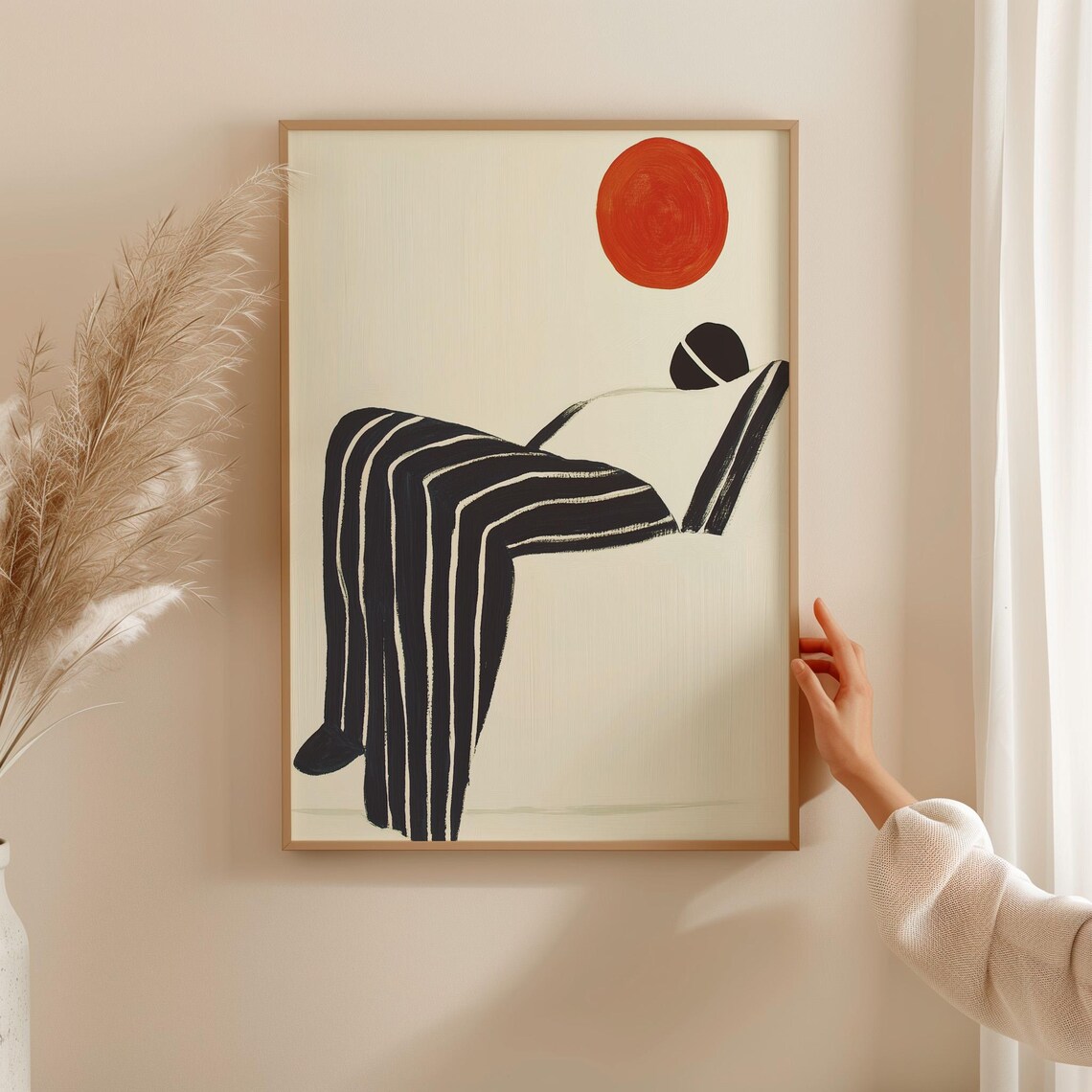 Minimalist Abstract Person, Black and White Line Art Print