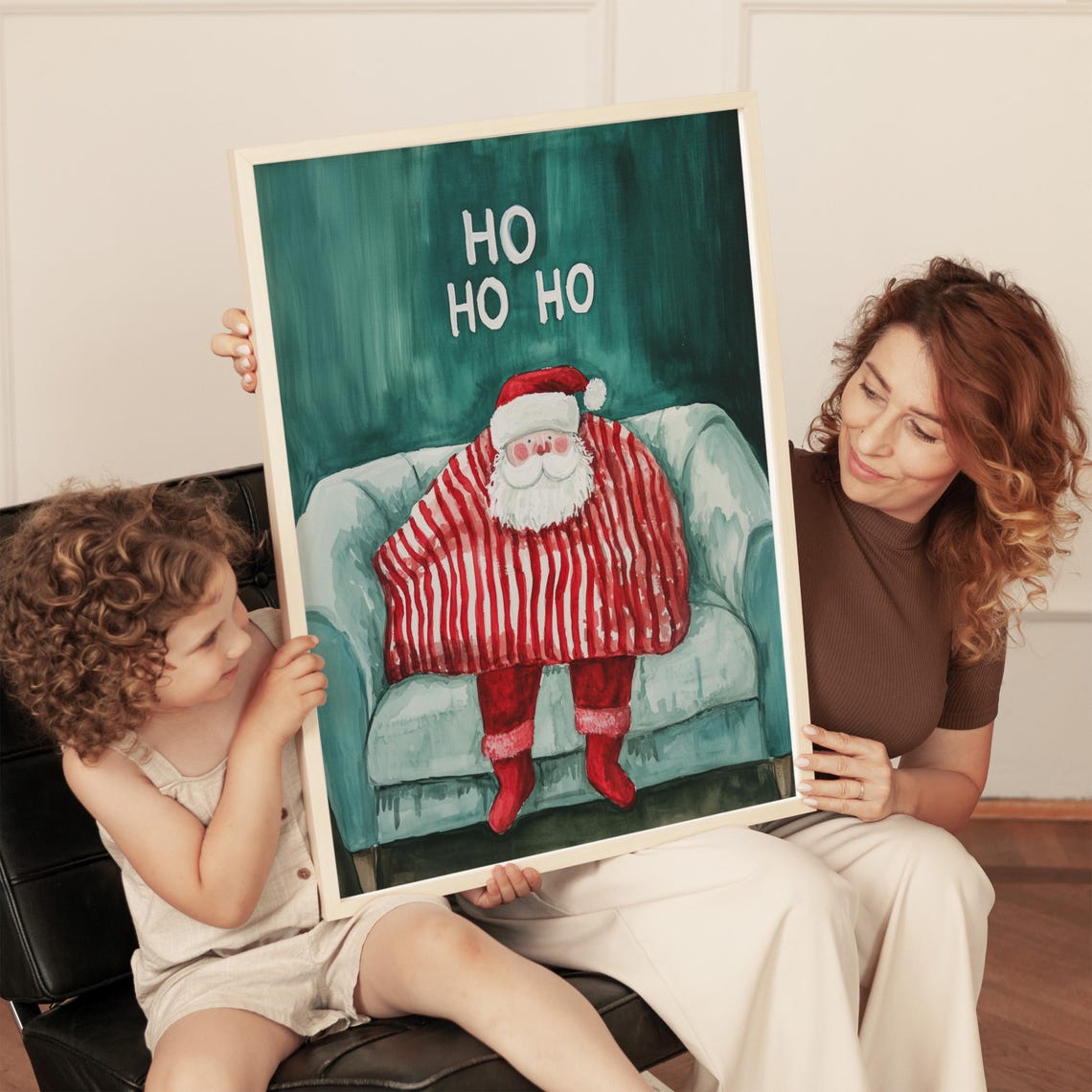 Ho Ho Ho Santa Relaxing on a Couch in a Cozy Green Blanket Poster