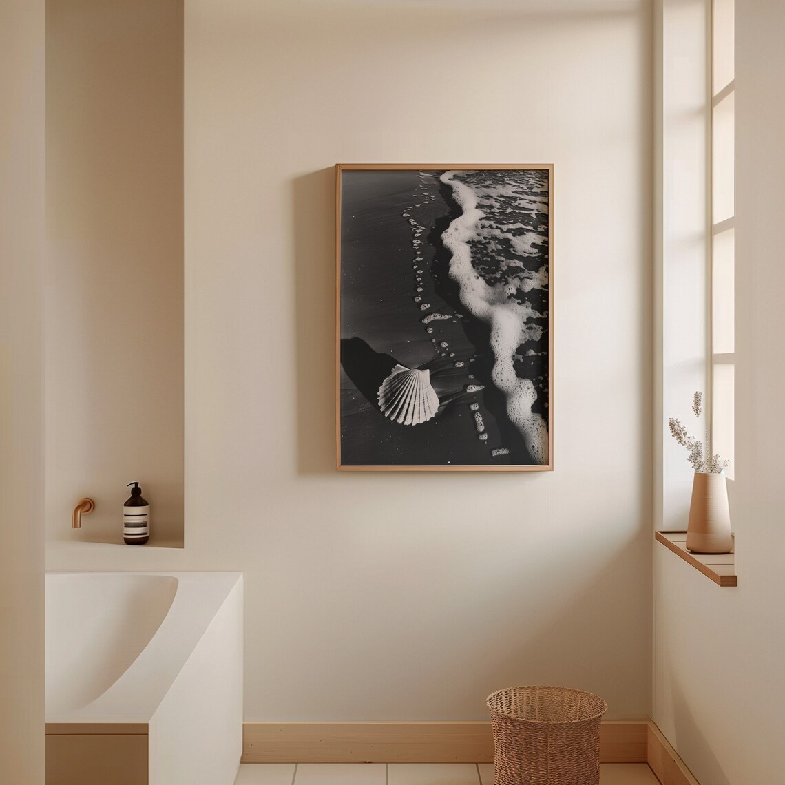 Black And White Beach Shell, Minimalist Ocean Art - Image 4