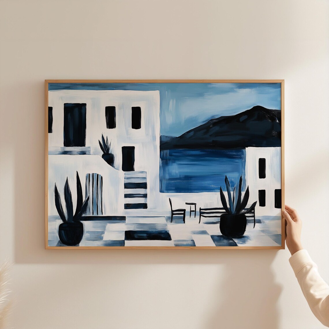 Minimalist Greek Patio Art Print, Mediterranean Courtyard - Image 6