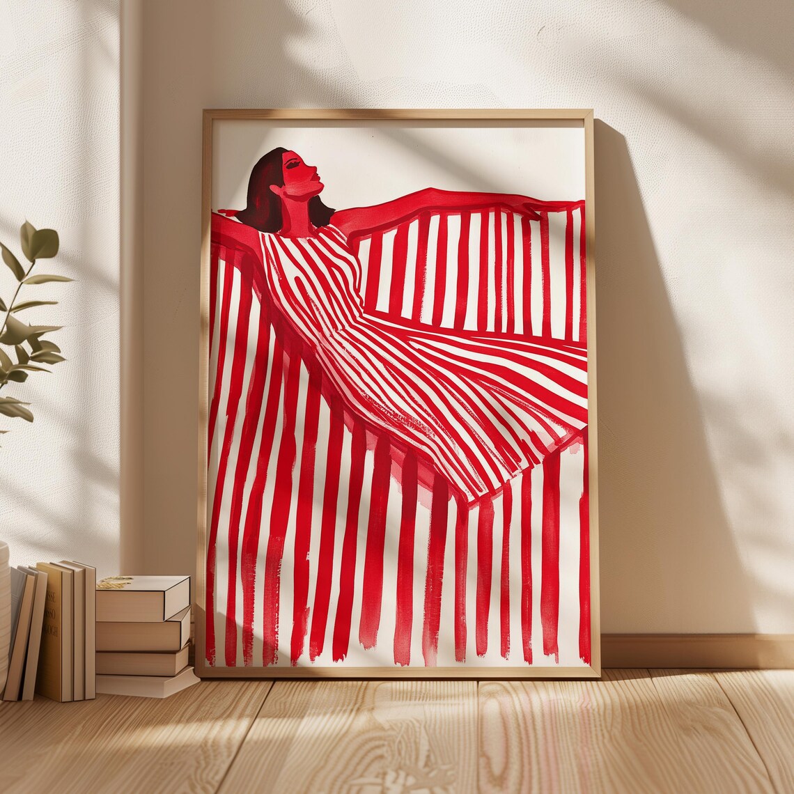 Abstract Woman In Striped Dress, Minimalist Figurative Art Print