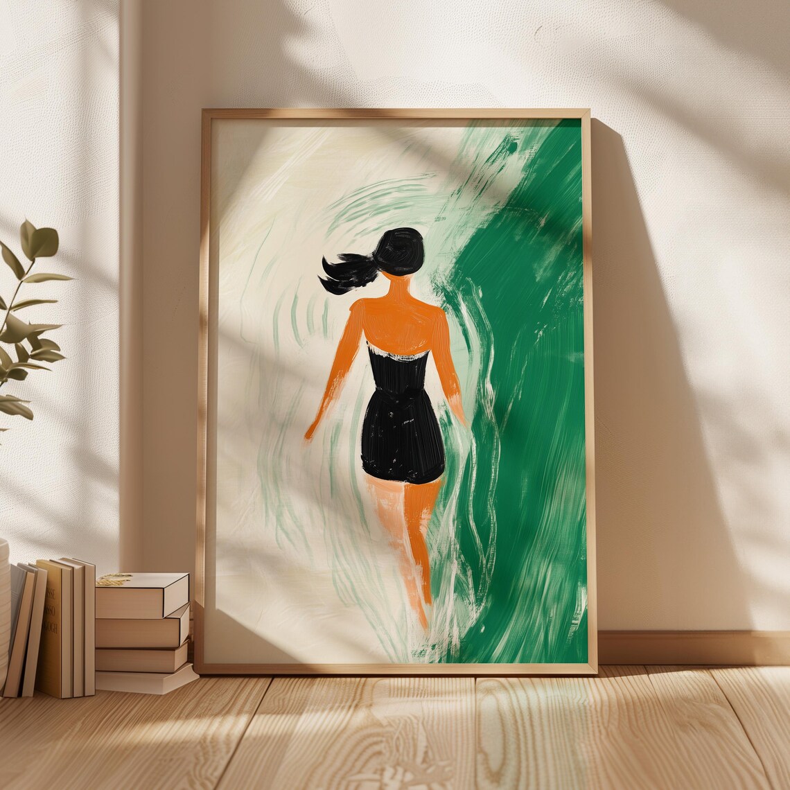 Woman Walking In Water, Minimalist Coastal Art Print
