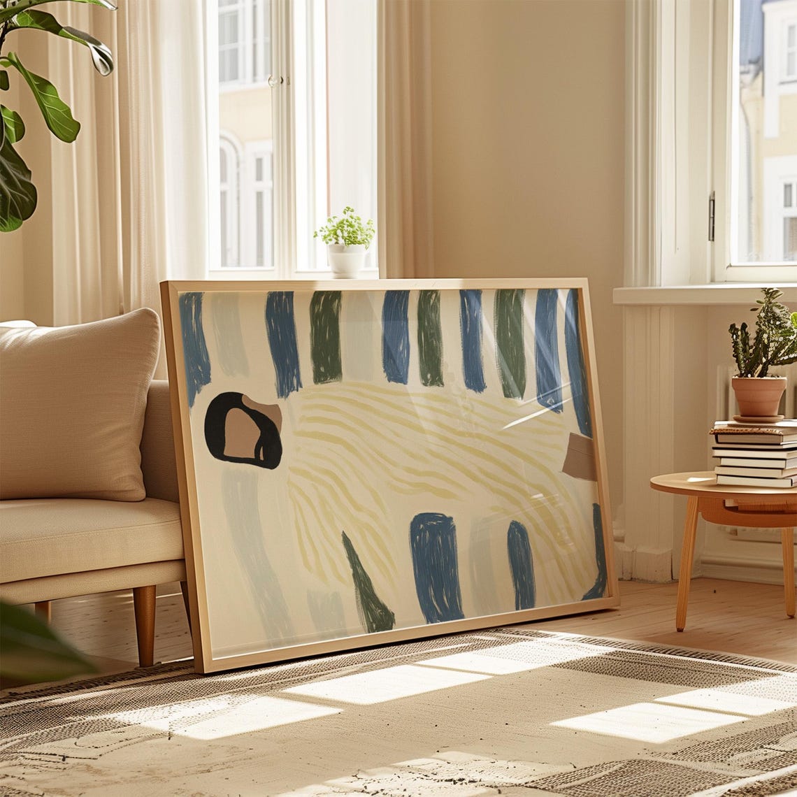 Sleeping Figure Resting Under Soft Yellow Striped Blanket Poster - Image 5
