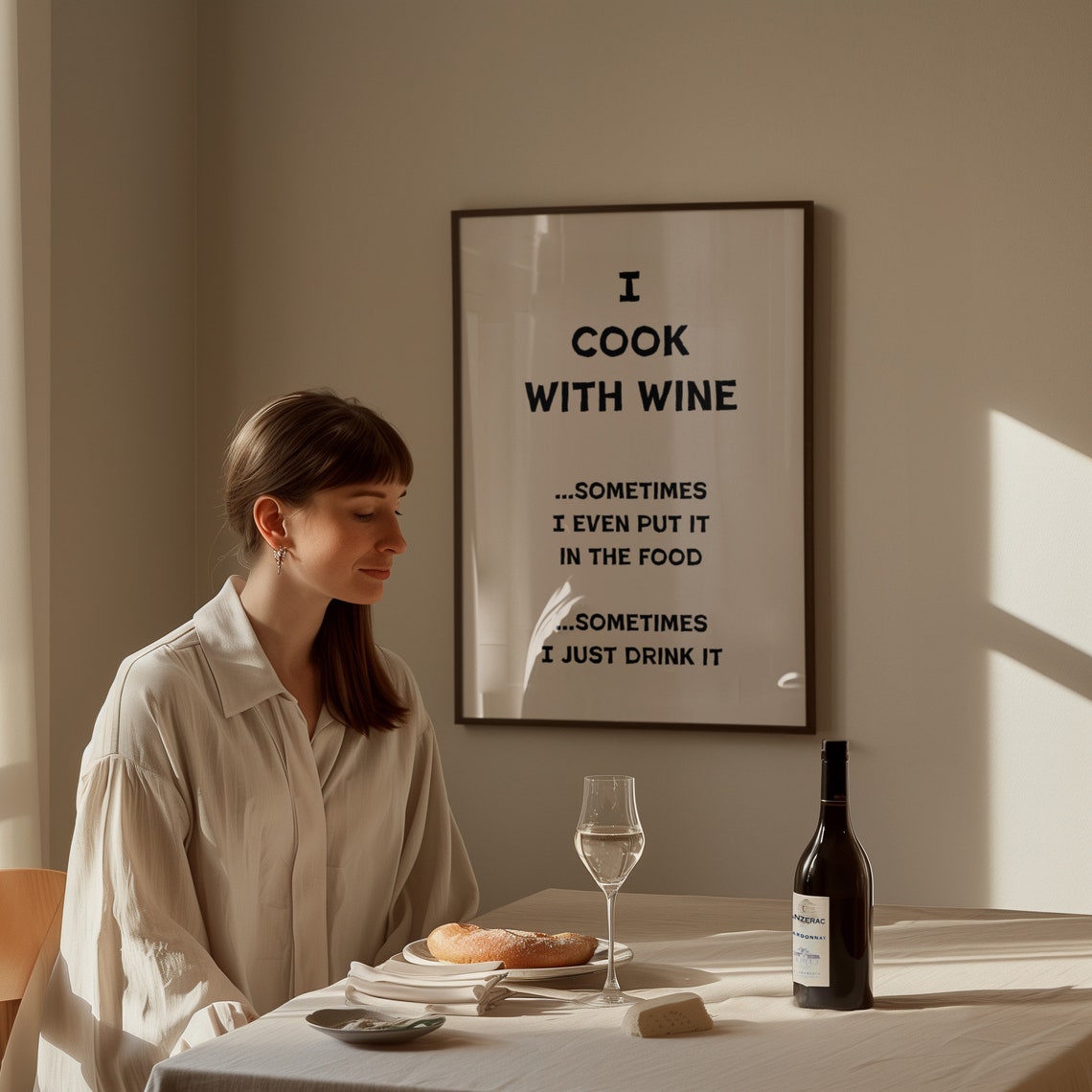 I Cook With Wine Funny Kitchen Typography Quote Humorous Chef Poster - Image 4