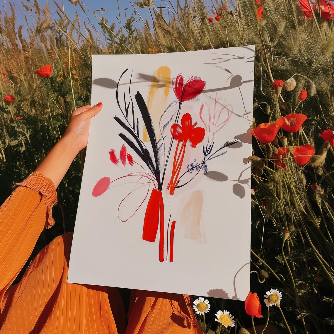 Abstract Red Tulip Bouquet Bold Brushstroke Floral Art Poster - Image 4