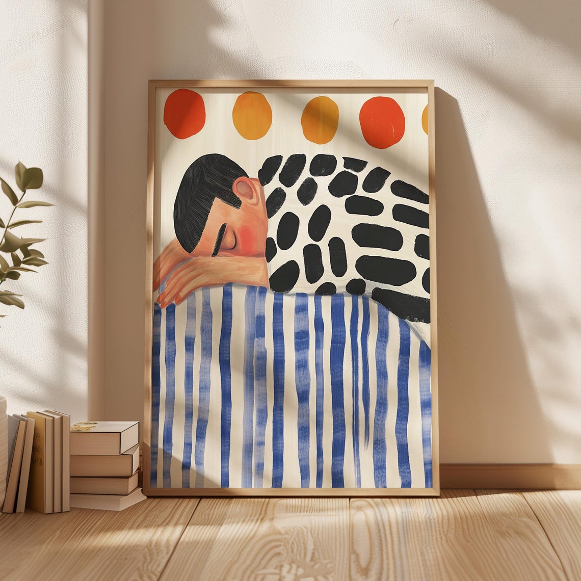 Colorful Sleeping Figure With Dots Stripes and Suns Minimalist Poster