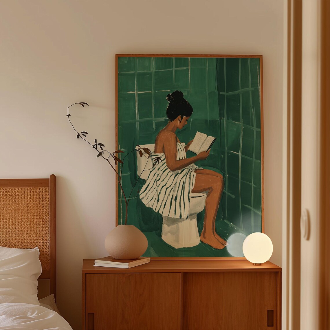 Minimalist Woman Reading, Bathroom Art Poster - Image 6