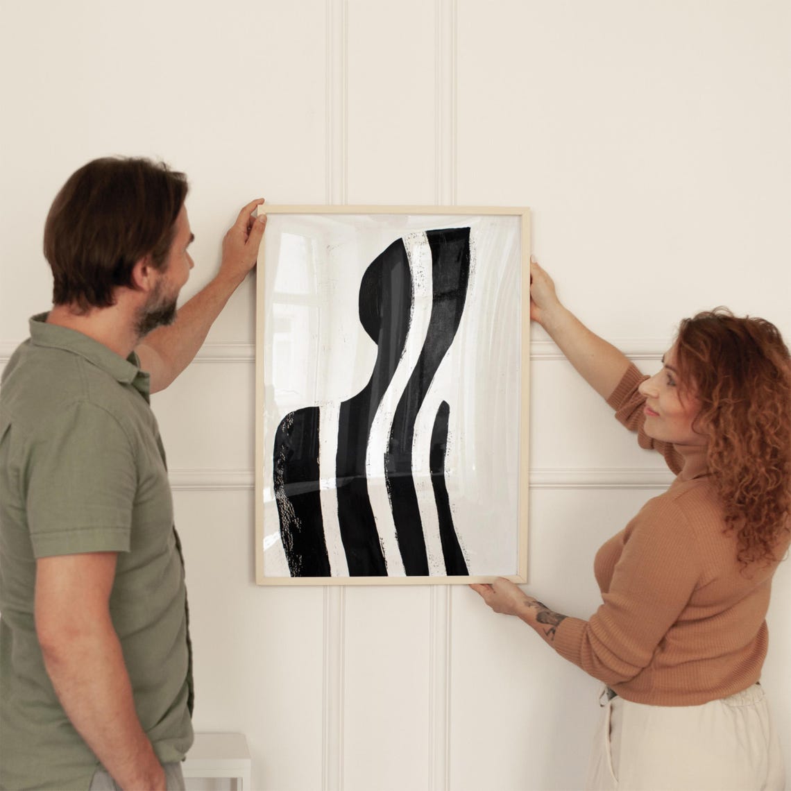 Abstract Black White Female Silhouette Curves Modern Art Poster