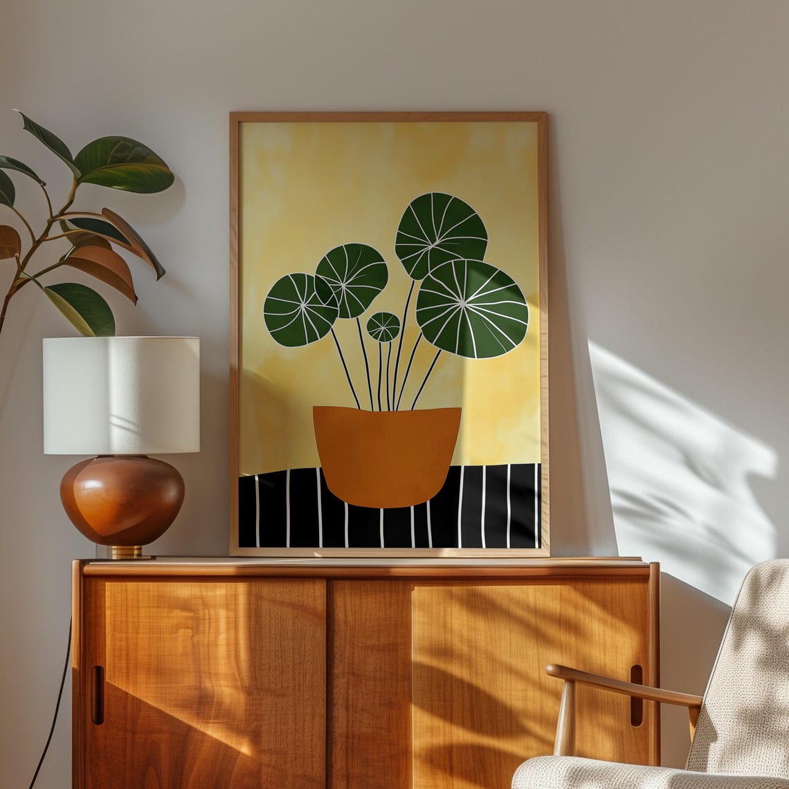 Minimalist Potted Plant Round Green Leaves Terracotta Pot Art Poster - Image 2