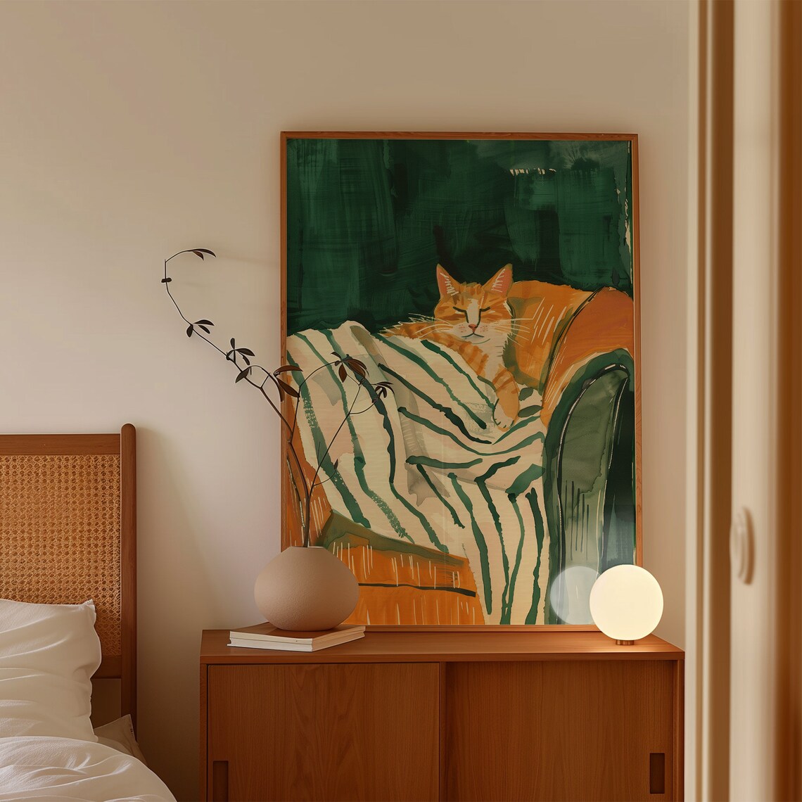 Sleeping Cat Minimalist Wall Art Print, Living Room - Image 4