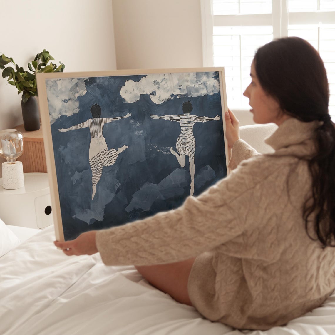Two Figures Dancing Under Moonlit Clouds Midnight Blue Poster - Image 3
