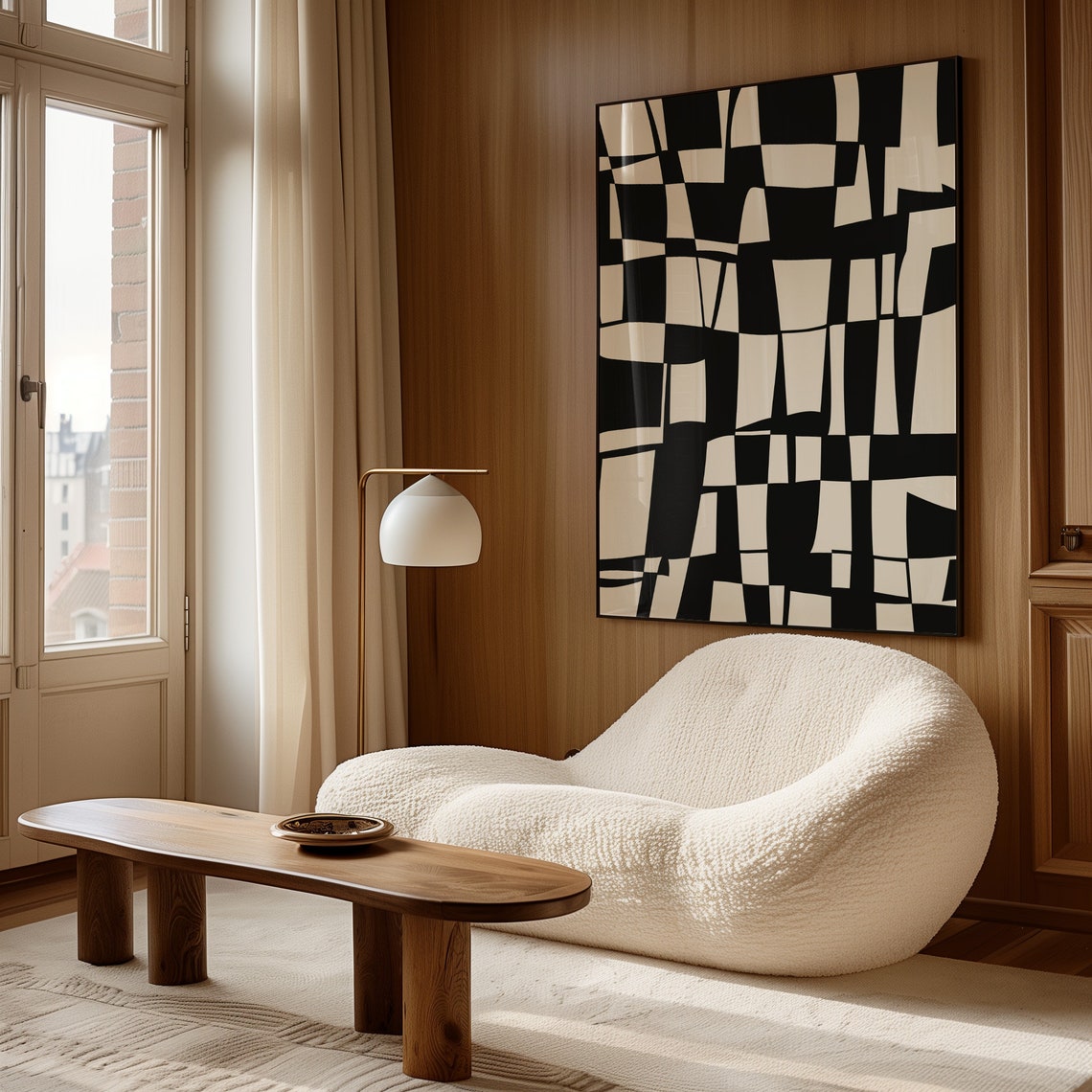 Geometrical Black And White Optical Illusion Checkered Modern Poster - Image 2