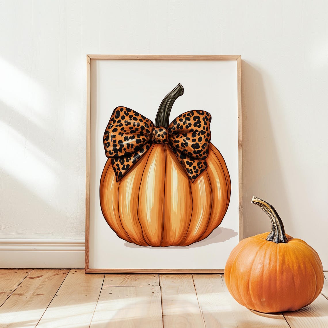 Pumpkin With Leopard Bow Chic Stylish Fall Home Decor Art Poster