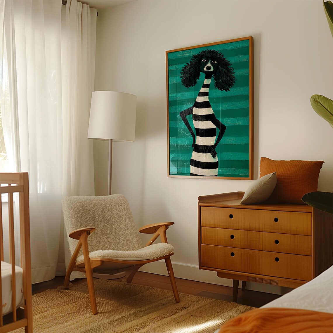 Whimsical Poodle Art Print, Modern Teal Decor - Image 5