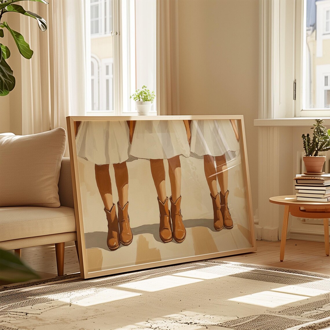 Three Girls White Dresses Tan Cowgirl Boots Western Art Poster - Image 2