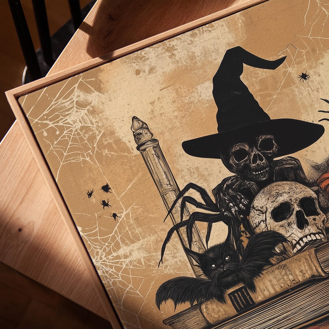 Vintage Witch Skull on Spell Books Gothic Halloween Illustration Poster - Image 3
