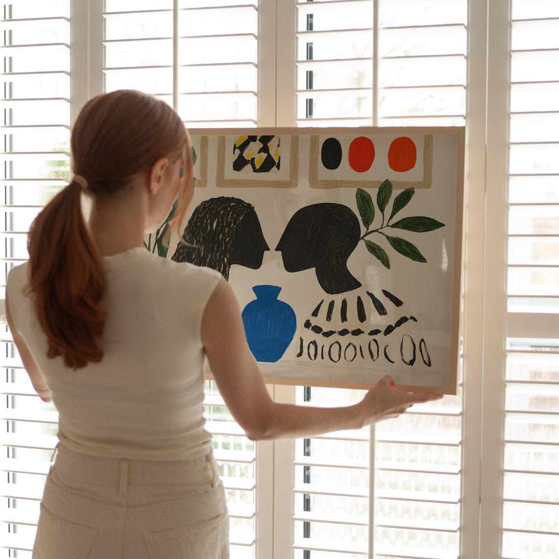 Two Women Silhouettes Facing Each Other Blue Vase Botanical Poster - Image 4