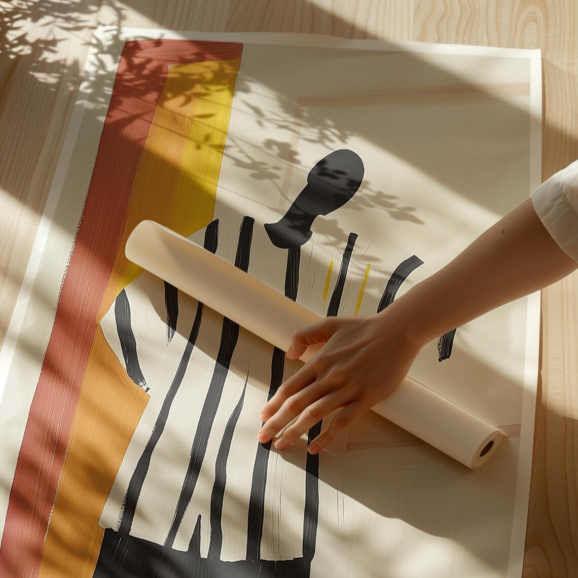 Abstract Figure in Striped Outfit, Minimalist Art Print - Image 3