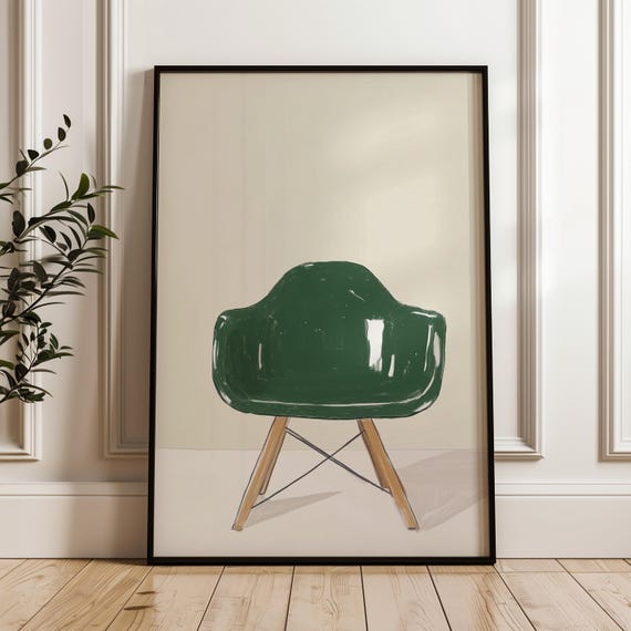 Modern Green Chair Art Print Minimalist Furniture Illustration Contemporary Home Decor Simple Abstract Design Neutral Wall Art