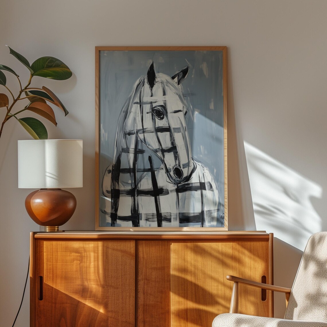 Abstract Horse Wall Art, Black And White Minimalist