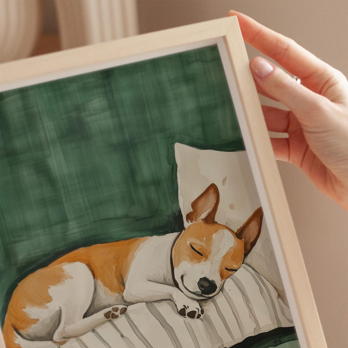 Sleeping Jack Russell Terrier Puppy On Cozy Green Couch Print - Image 2