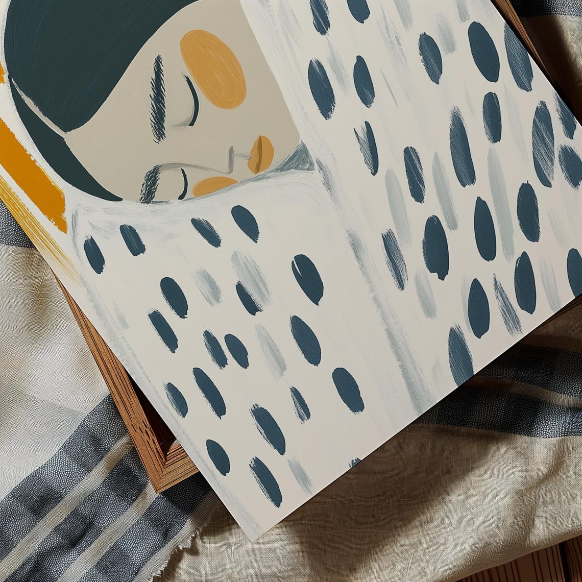 Sleeping Woman Wrapped In Dotted Blanket Under Orange Rays Poster - Image 4