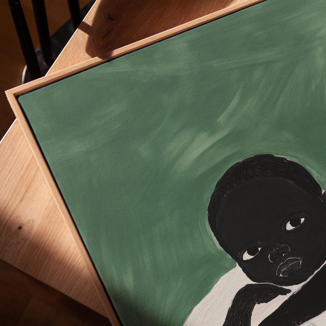 Abstract Child Resting Striped Cushion Green Painterly Art Poster - Image 4