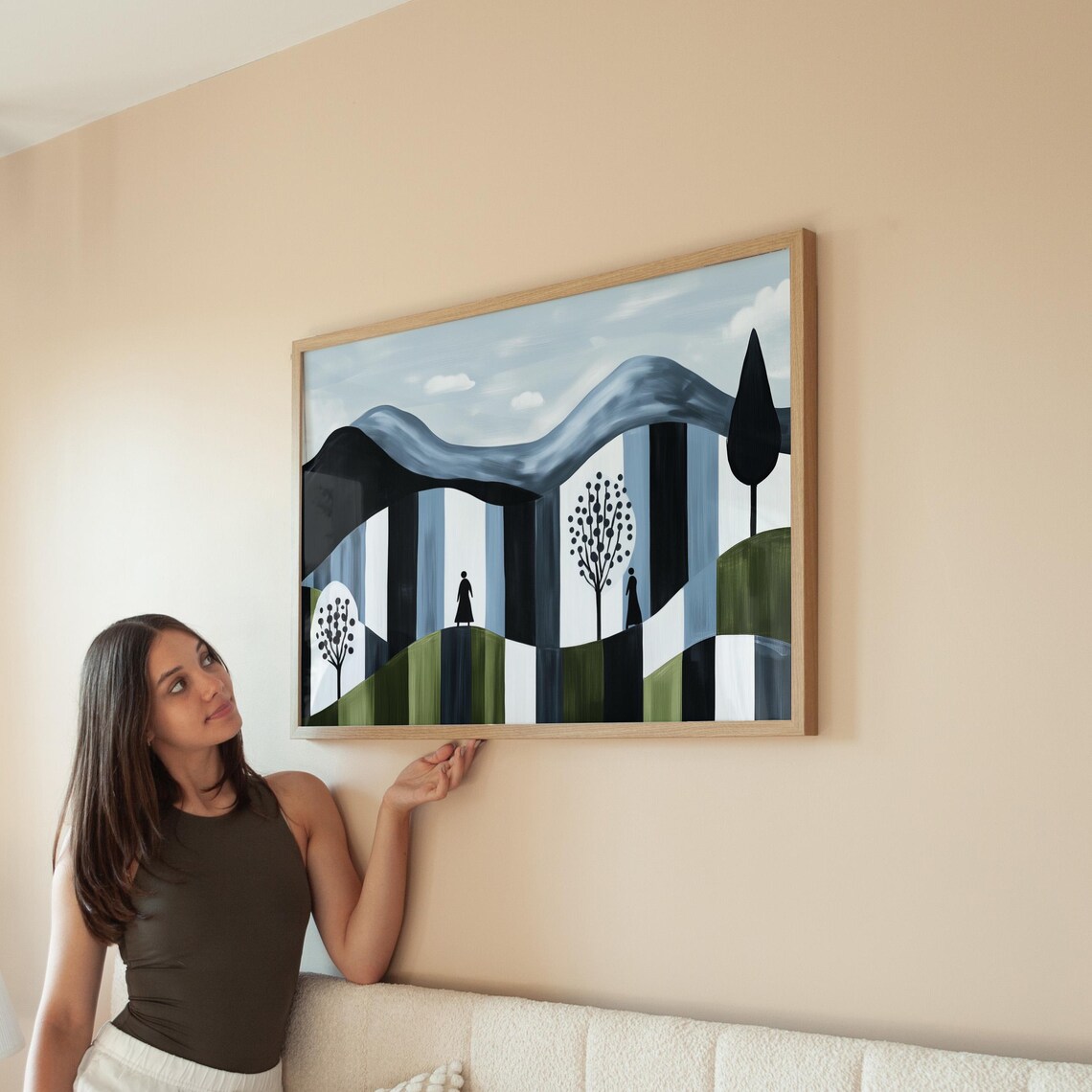 Abstract Landscape With Figures And Trees, Minimalist Mountain Scene - Image 5
