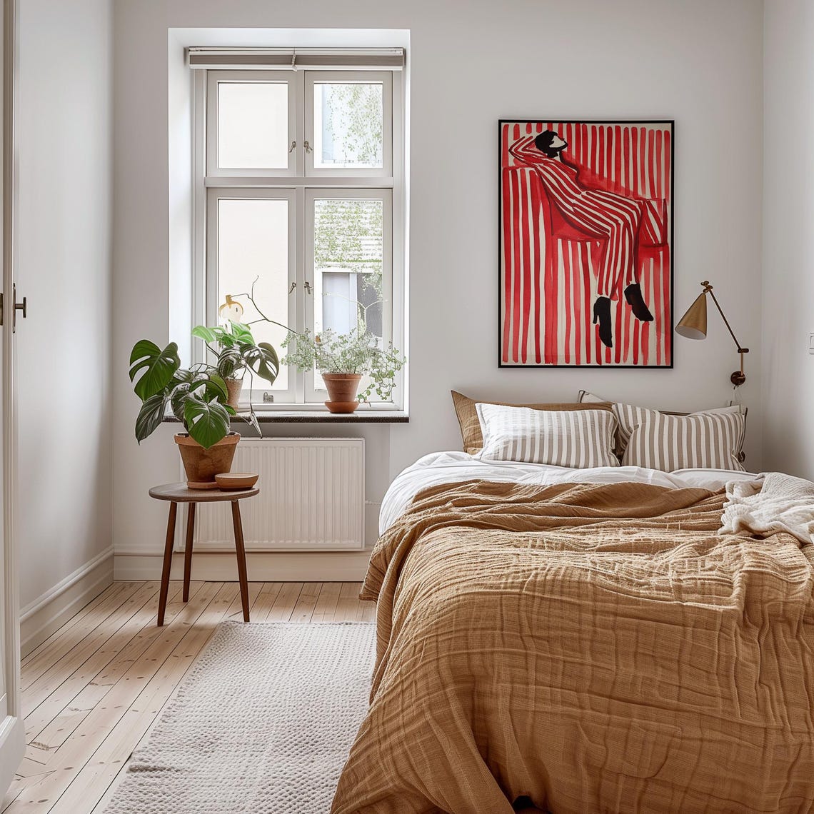 Bold Red Abstract People Large Wall Art Contemporary Artwork Minimalist Print Bedroom Wall Art Stripe Woman Print - Image 2