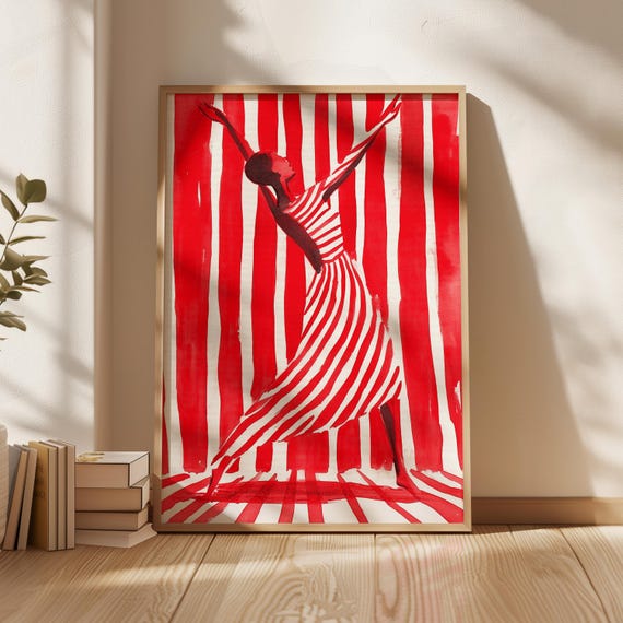 Dancer Red Abstract People Large Wall Art Contemporary Artwork Minimalist Print Dance Studio Wall Art Stripe Woman Print