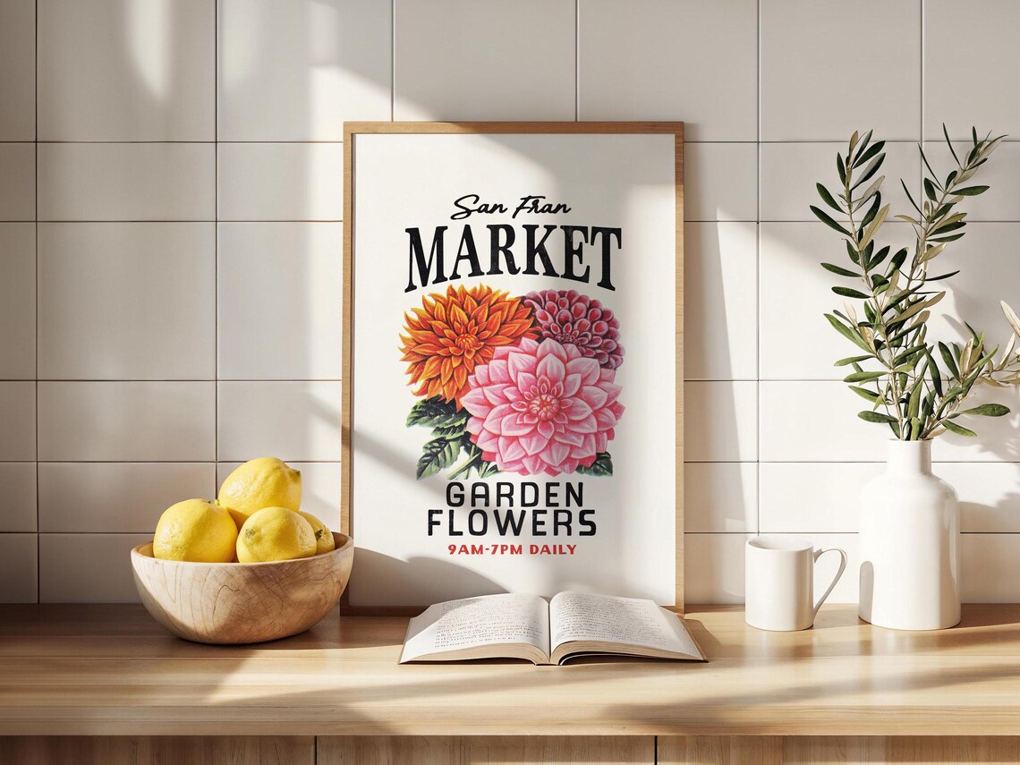 San Fran Market Garden Flowers Retro Floral Shop Sign Poster