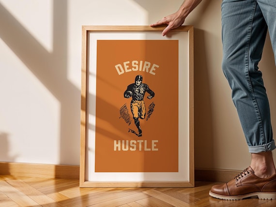 Desire Hustle Retro Football Player Vintage Sports Art Poster