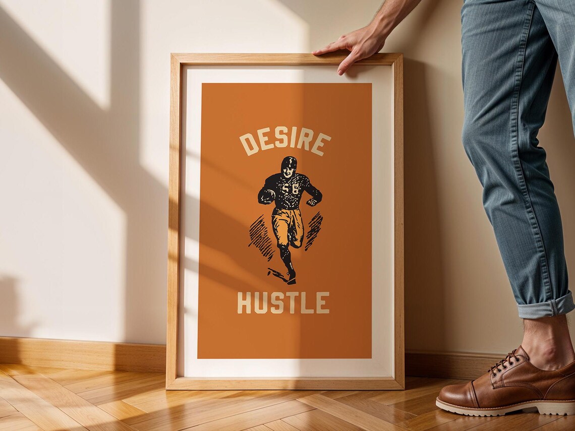 Desire Hustle Retro Football Player Vintage Sports Art Poster