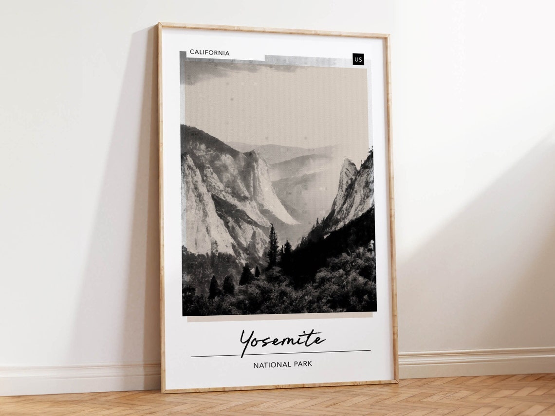 Yosemite National Park California Black White Valley Cliffs Poster