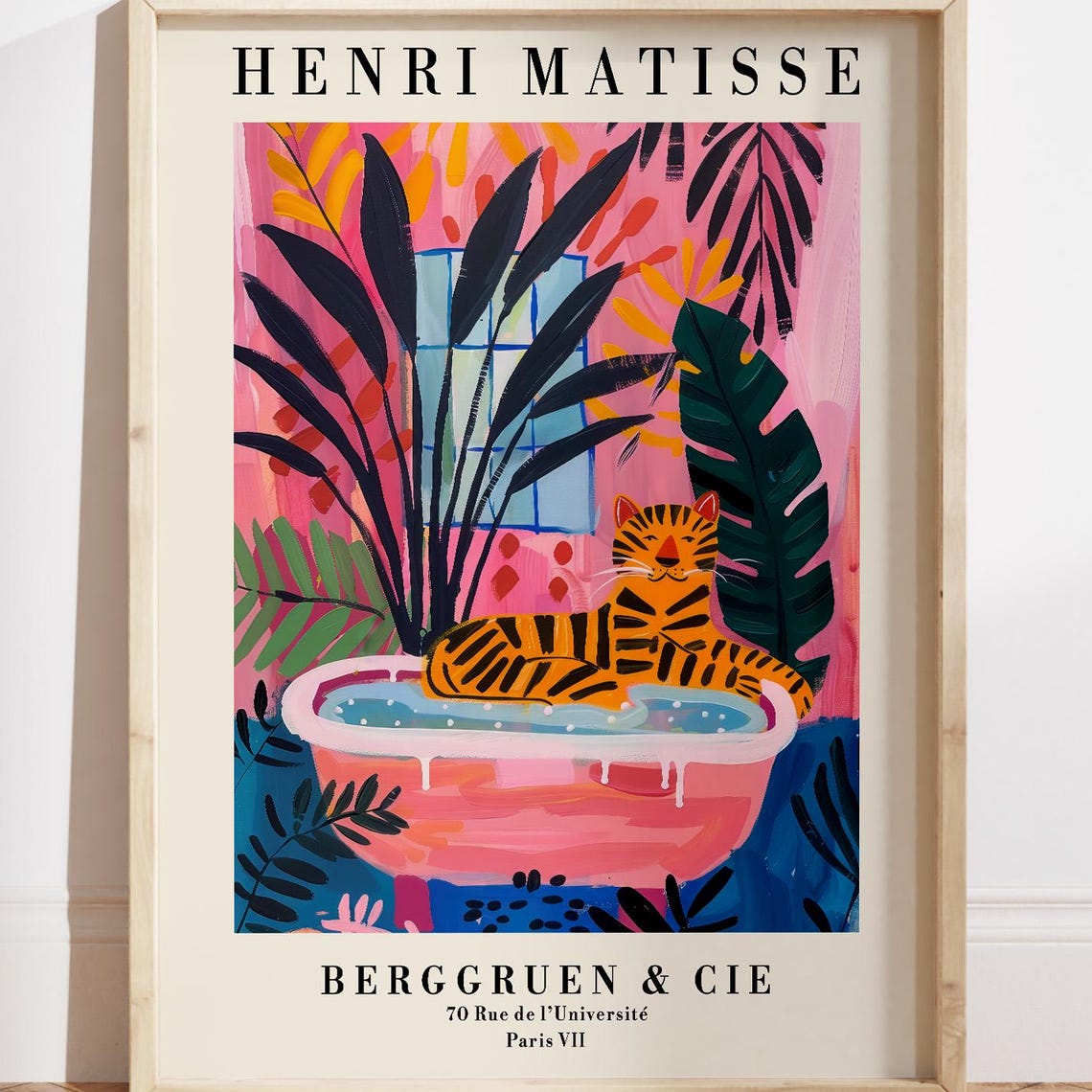 Matisse Style Tiger Bathing In A Pink Tub Gallery Wall Poster