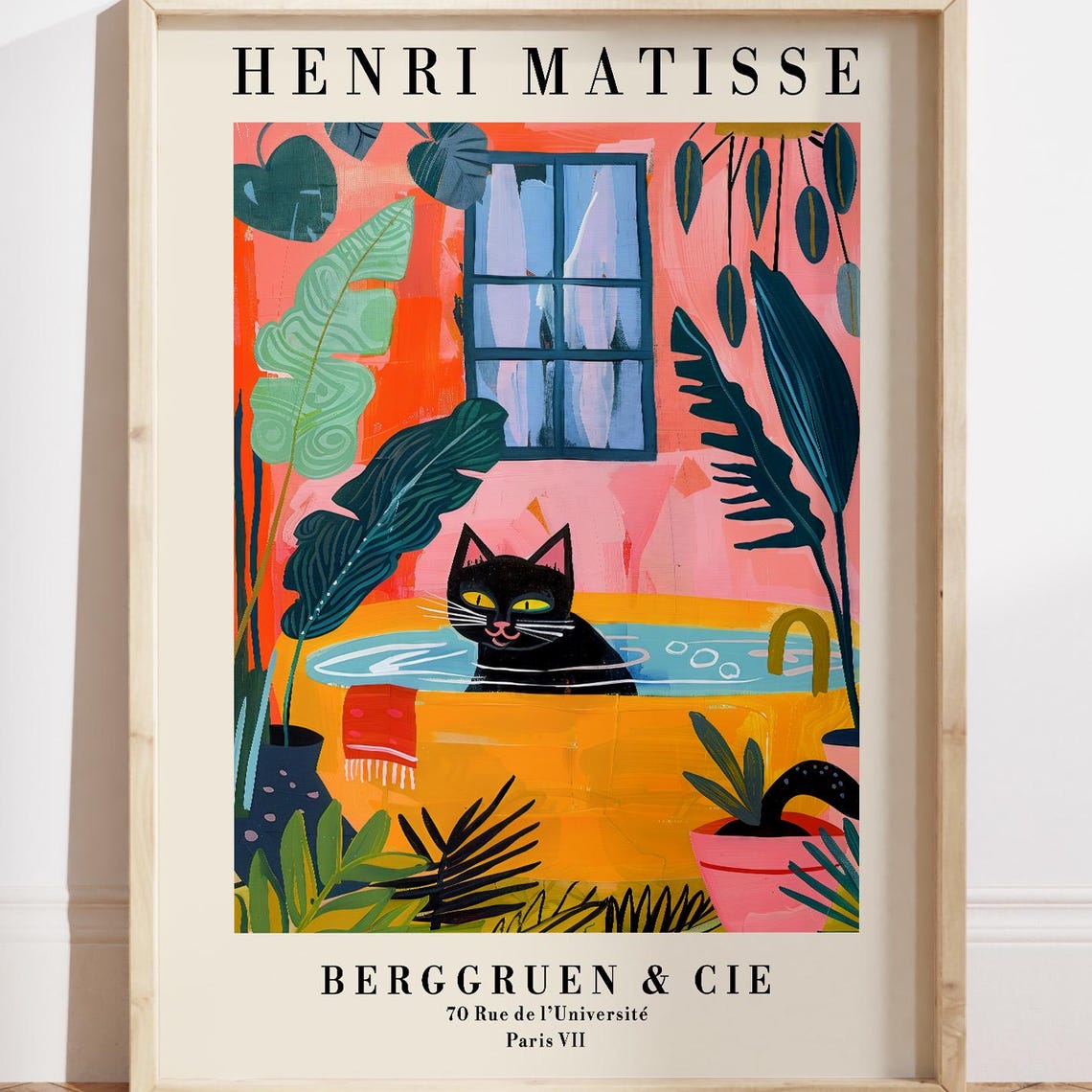 Matisse Style Black Cat Relaxing In An Orange Bathtub Art Poster