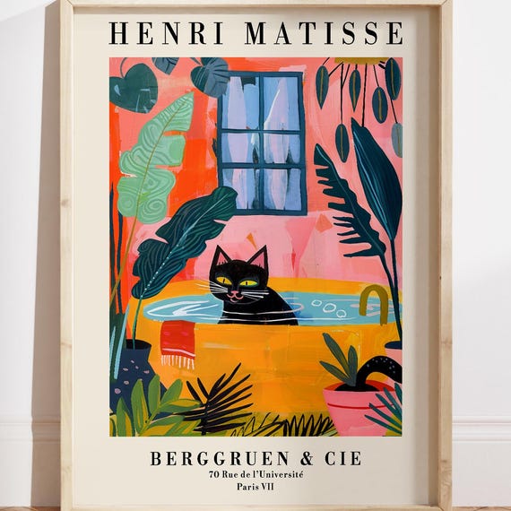 Black Cat In A Bathtub Print Henri Matisse Bathroom Prints Colorful Dopamine Decor Poster Housewarming Gift