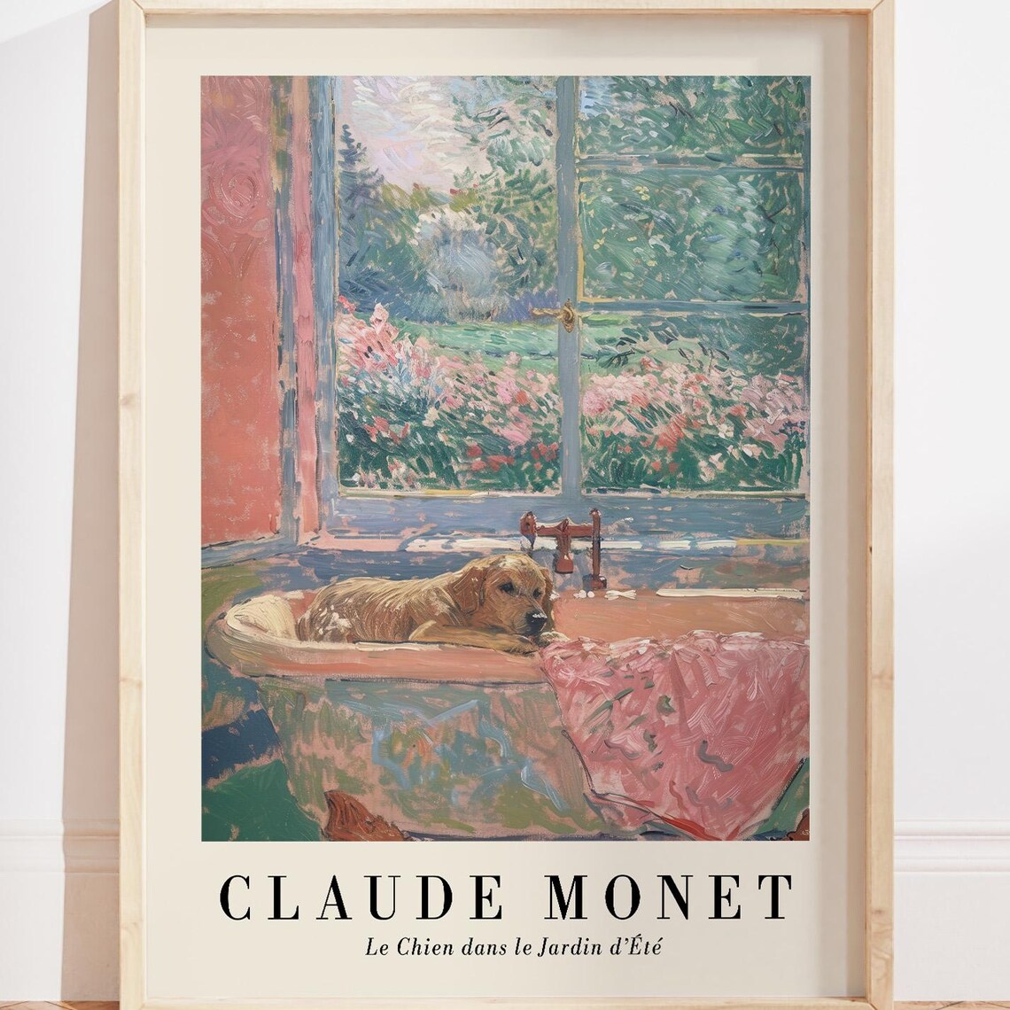 Golden Retriever Bathtub Pink Pastel Bathroom Art Print