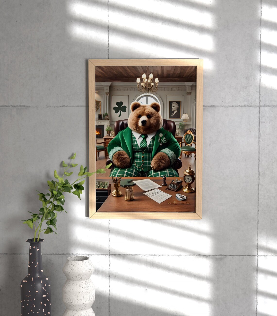 Bear in Green Suit Four Piece Poster Set St Patrick Office Decor - Image 3