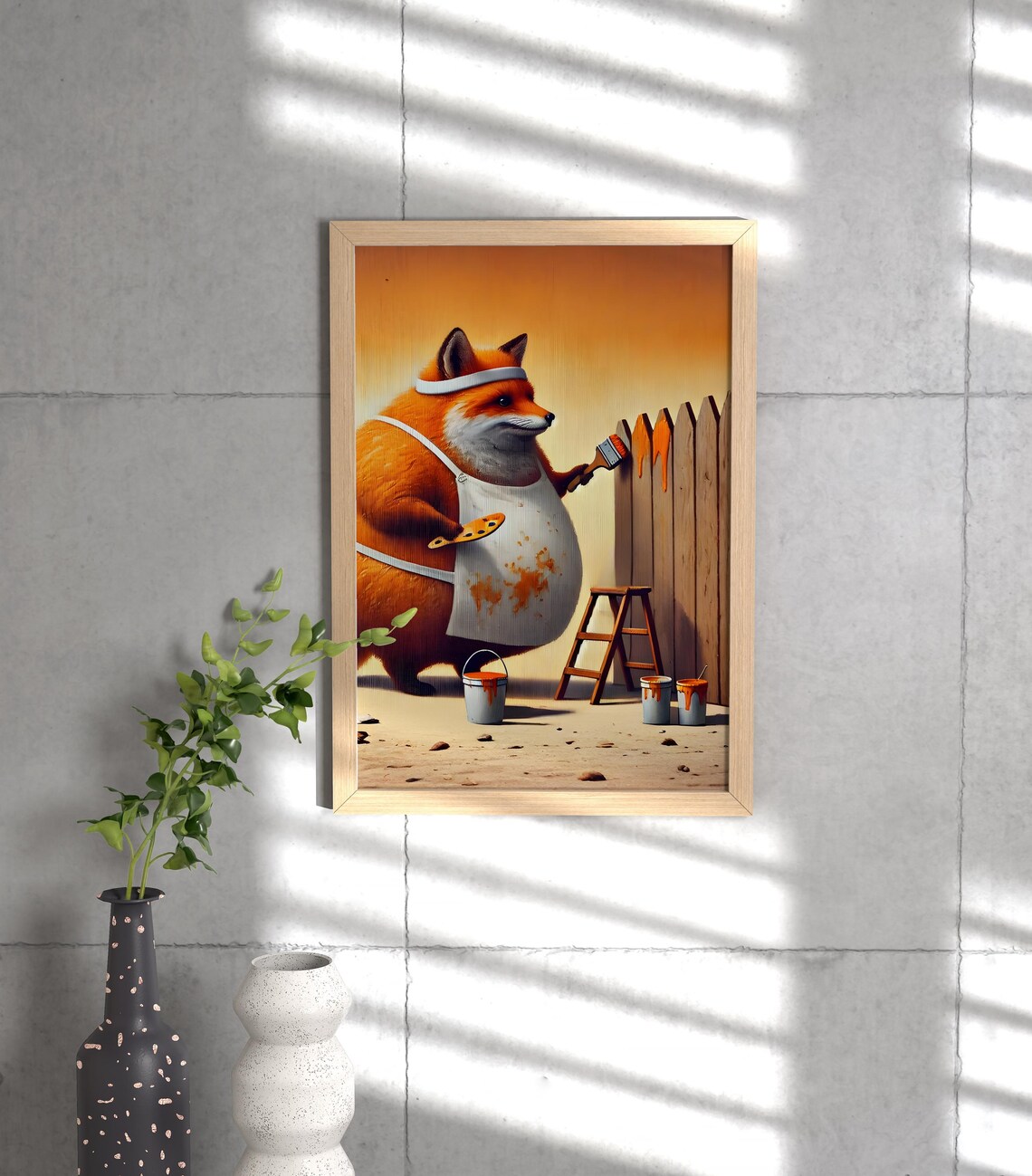 Red Fox Painting Wooden Fence in Artist Apron Funny Animal Poster - Image 3