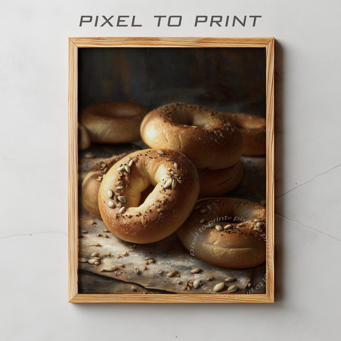 Seeded Bagels Rustic Still Life Kitchen Oil Painting Art Poster