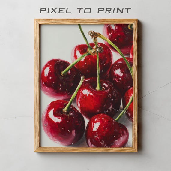 Trendy Kitchen Print Cherries Painting Modern Wall Decor